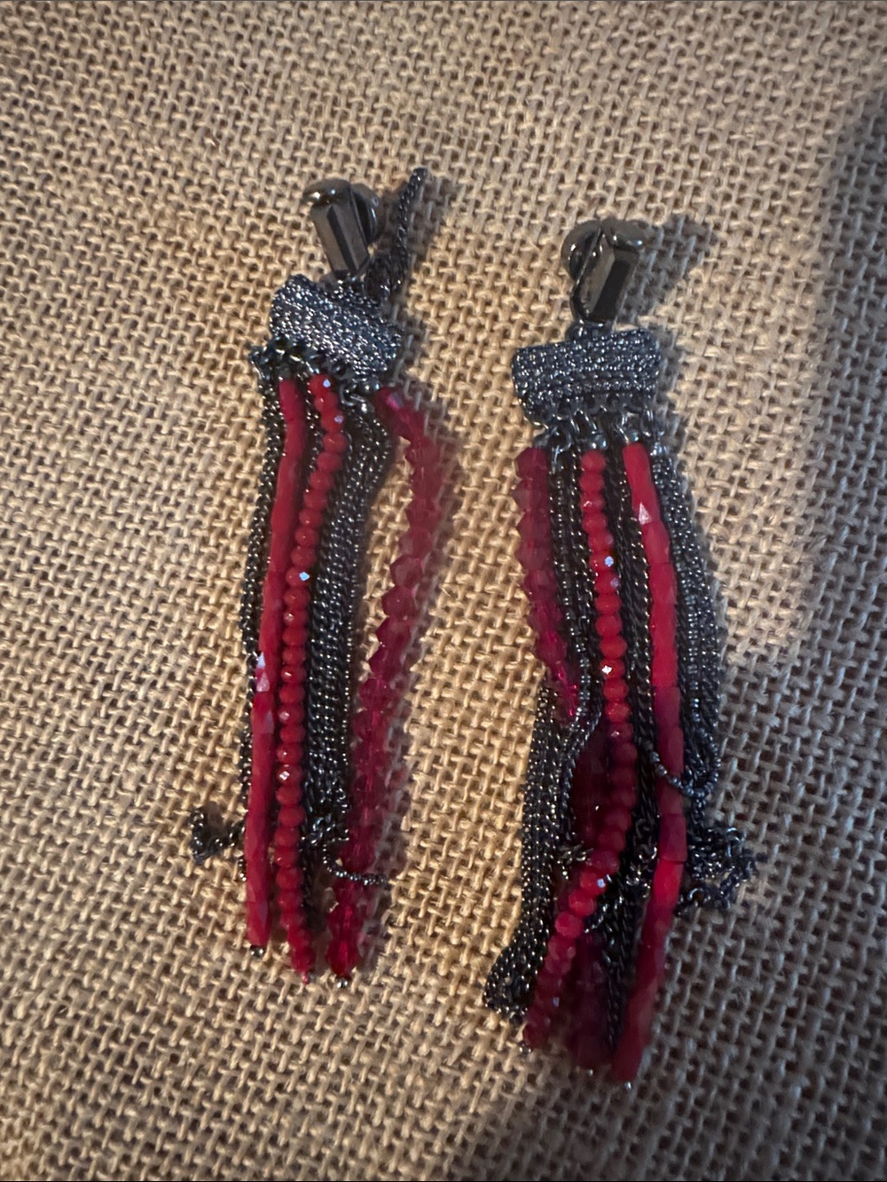 Chico's Red and Black Tassel Drop Earrings